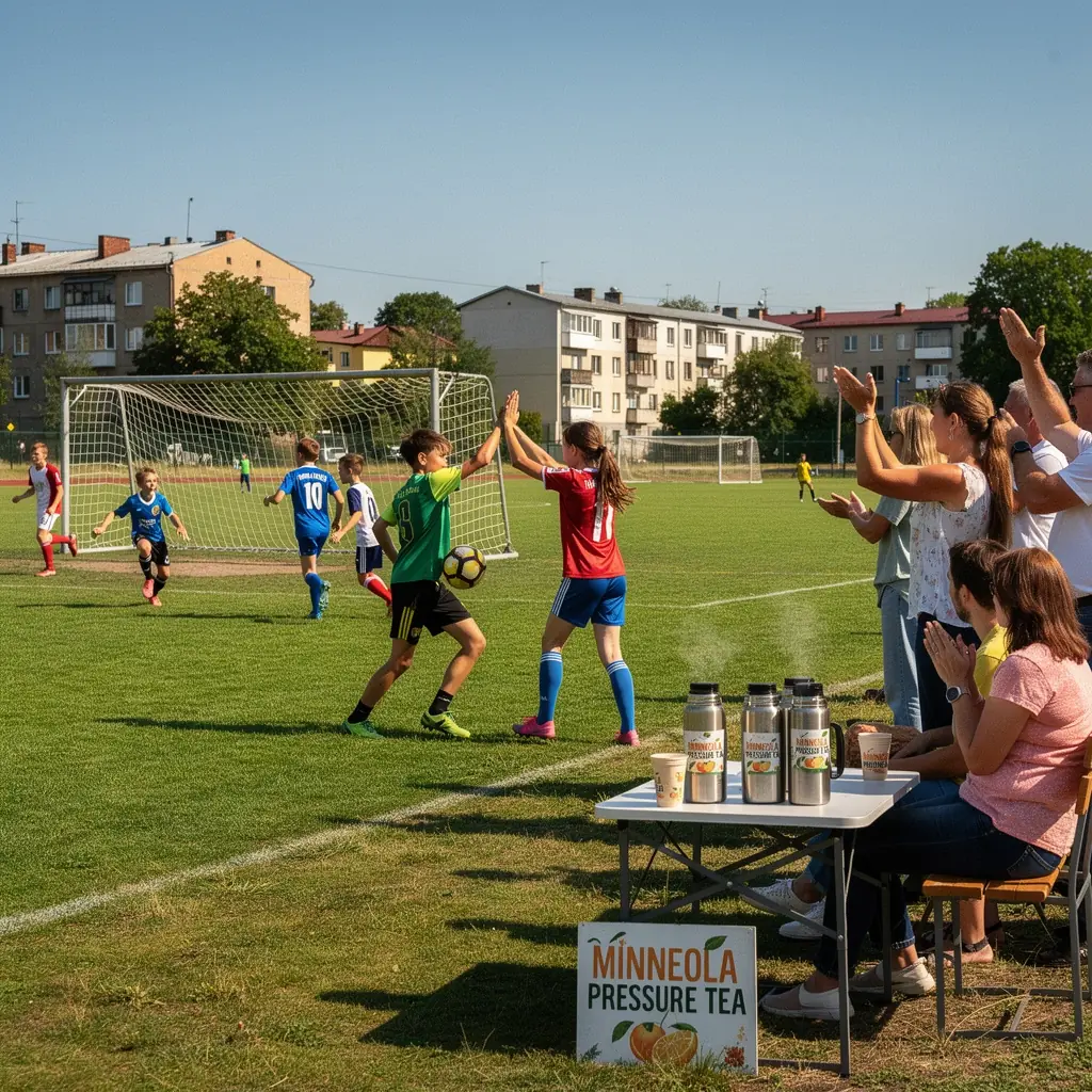 Minneola arbatos puodelis su šviežiais tangelo griežinėliais, skleidžiančiais ryškų aromatą.
